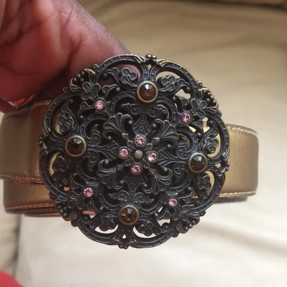 Fossil Genuine Leather Belt with Jeweled Buckle